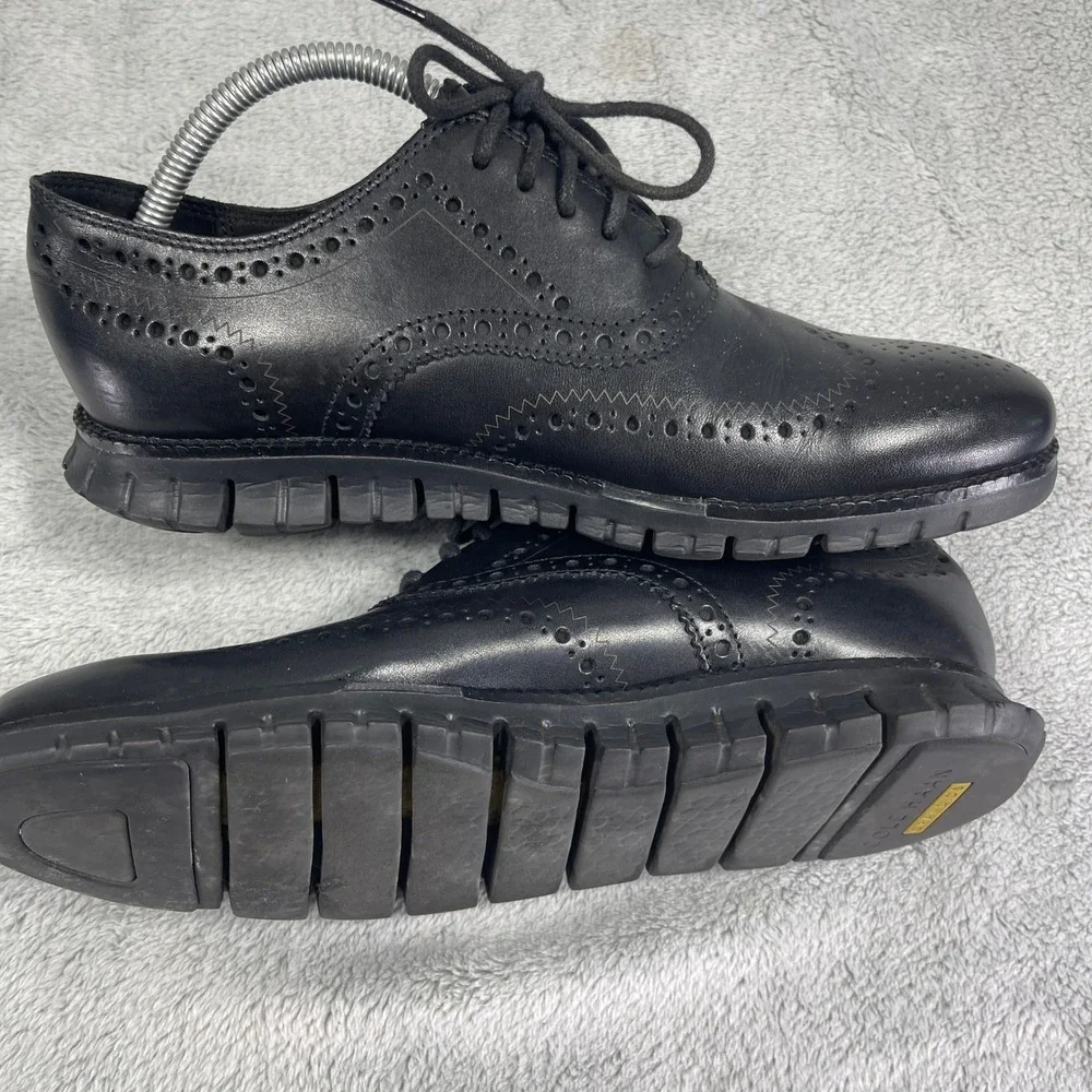 Cole Haan Oxford Men 8 Black Zerogrand Wingtip Brogue Leather Lace Up Comfort